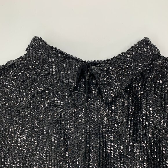Valentina 60s Black Wool Sequin Sleeveless Shift Dress | Size L/XL - Picture 8 of 14